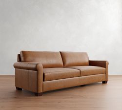 York Roll Arm Leather Sofa (63"&ndash;98")
