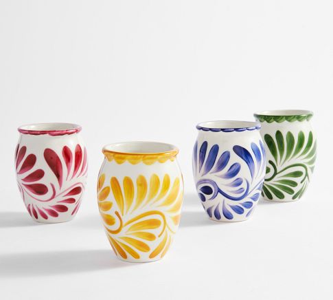 Puebla Porcelain Cantarito Jars, Mixed Set of 4 - Blue/Green/Pink/Yellow