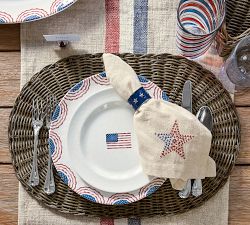 Americana Star Embroidered Cotton/Linen Napkins - Set of 4