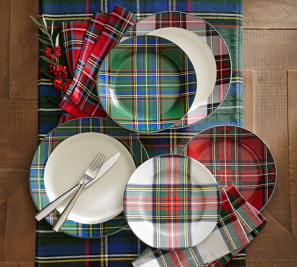 Stewart Plaid Stoneware Dinnerware Collection by Pottery Barn