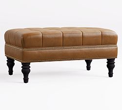 Open Box: Martin Small Leather Ottoman without Nailheads - Vintage Caramel, Walnut