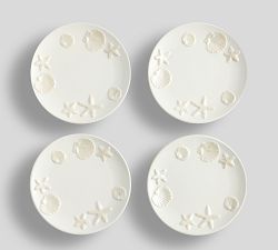 Coastal Embossed Stoneware Appetizer Plates - Set of 4