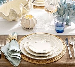 Coastal Embossed Stoneware Appetizer Plates - Set of 4