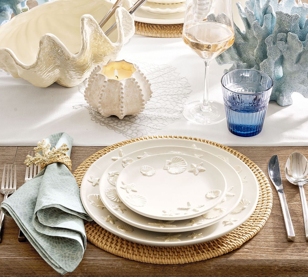 Coastal Embossed Stoneware Appetizer Plates - Set of 4 by Pottery Barn
