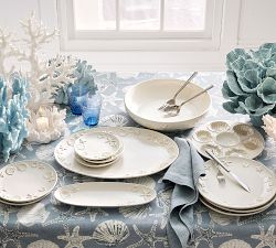 Coastal Embossed Stoneware Appetizer Plates - Set of 4