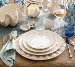 Coastal Embossed Stoneware Dinner Plates - Set of 4