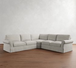 PB Comfort Roll Arm Slipcovered 3-Piece L-Shaped Wedge Sleeper Sectional (121")