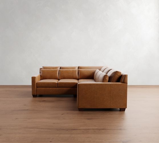 York Square Arm Deep Seat Leather 3-Piece L-Shaped Sectional (100") by Pottery Barn