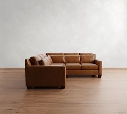 York Square Arm Deep Seat Leather 3-Piece L-Shaped Sectional (100")