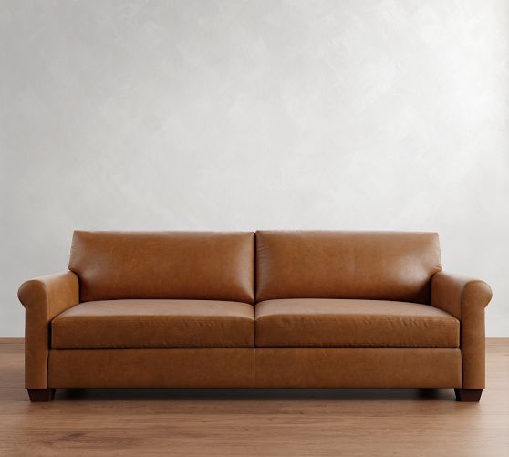 York Roll Arm Leather Sofa (63"-98") by Pottery Barn