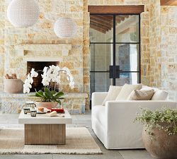 Pomona Concrete &amp; Acacia Rectangular Outdoor Coffee Table (50")