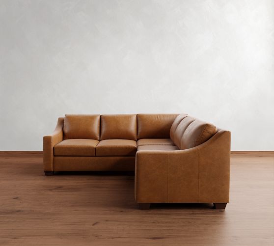 York Slope Arm Leather 3-Piece L-Shaped Sectional (94") by Pottery Barn