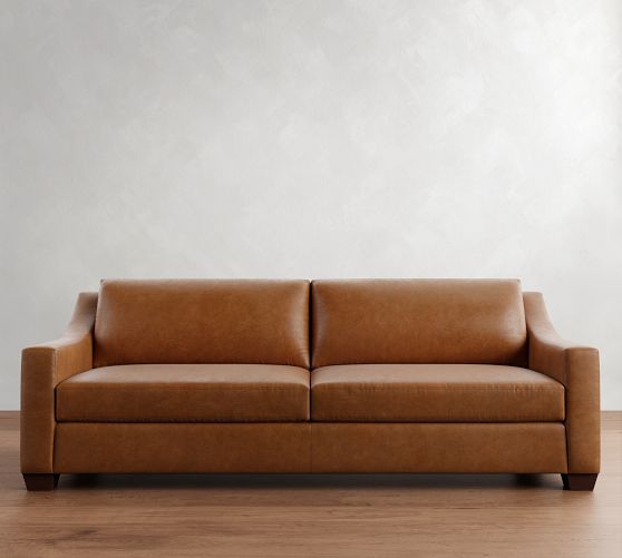 York Slope Arm Leather Sofa (60"-95") by Pottery Barn