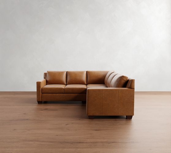 tobacco leather sectional York Roll Arm Leather 3-Piece L-Shaped Corner Sectional with Bench Cushion, Polyester Wrapped Cushions, Statesville Brown/Caramel
