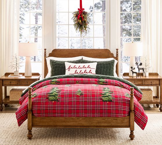 Elliot Tree Embroidered Plaid Duvet Cover by Pottery Barn