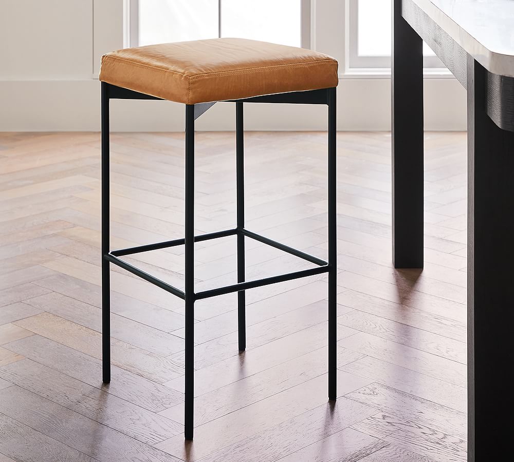 Maison Leather Backless Stool by Pottery Barn