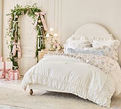 LoveShackFancy White Embellished Rosette Duvet Cover