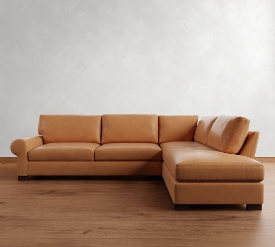 Turner Roll Arm Leather Return Bumper Sectional (109"-127") by Pottery Barn