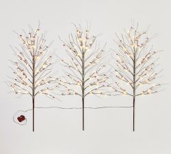 Lit Frosted Faux Berry Twig Branches - Set of 3