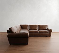 Turner Roll Arm Leather 3-Piece L-Shaped Sectional (109"-114")