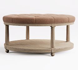 Open Box: Berlin Upholstered Round Ottoman, Rustic Chenille Rosewood, Seadrift