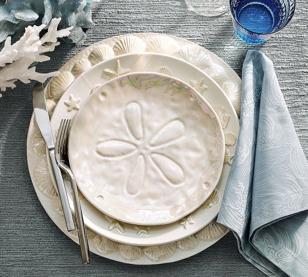 Pearlescent Sand Dollar Stoneware Salad Plates - Set of 4