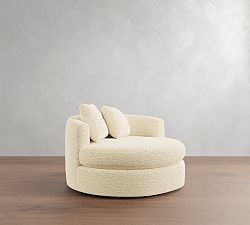 Open Box: Balboa Upholstered Grand Swivel Armchair (51"), Polyester Wrapped Cushions - Performance Micro Boucle Ivory