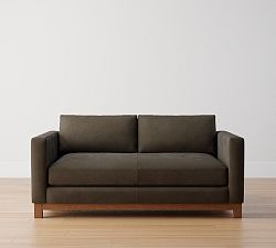Open Box: Jake Leather Loveseat (70"), 2 x 1 - Burnished Walnut, Dark Wood Base