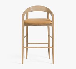 Open Box: Laguna Leather Bar Stool (30") - Keystone Sandstone, Seadrift