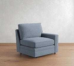 Open Box: Pearce Square Arm Upholstered Right Armchair (39"), Down Blend Wrapped Cushions - Performance Heathered Basketweave River