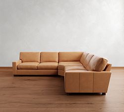 Turner Square Arm Leather 3-Piece L-Shaped Wedge Sectional (116"&ndash;121")
