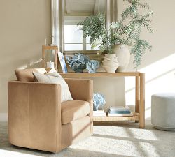 Ayden Barrel Arm Leather Swivel Chair