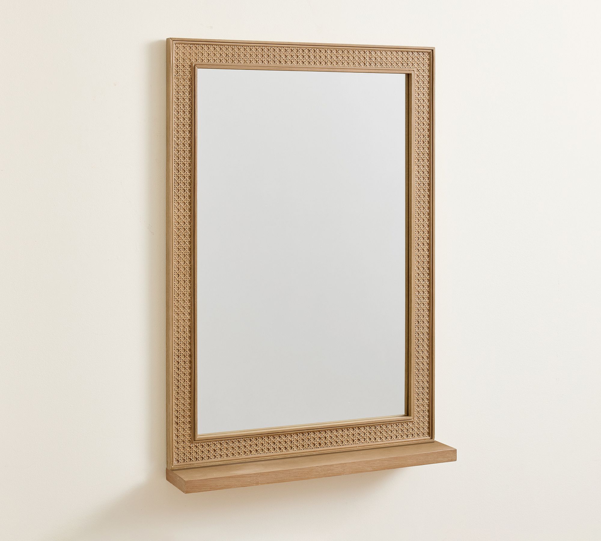 Marina Cane Rectangle Mirror With Shelf