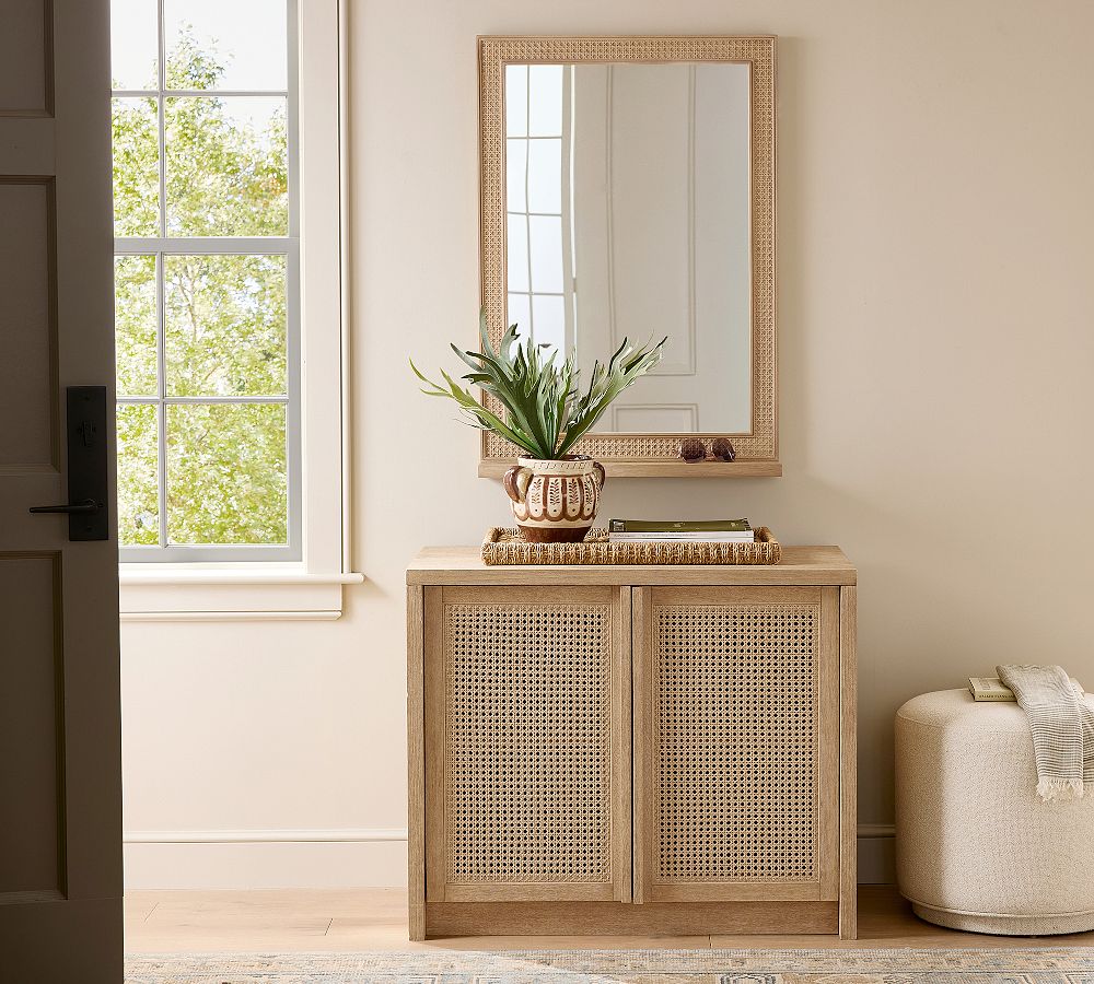 Marina Cane Rectangle Mirror With Shelf by Pottery Barn