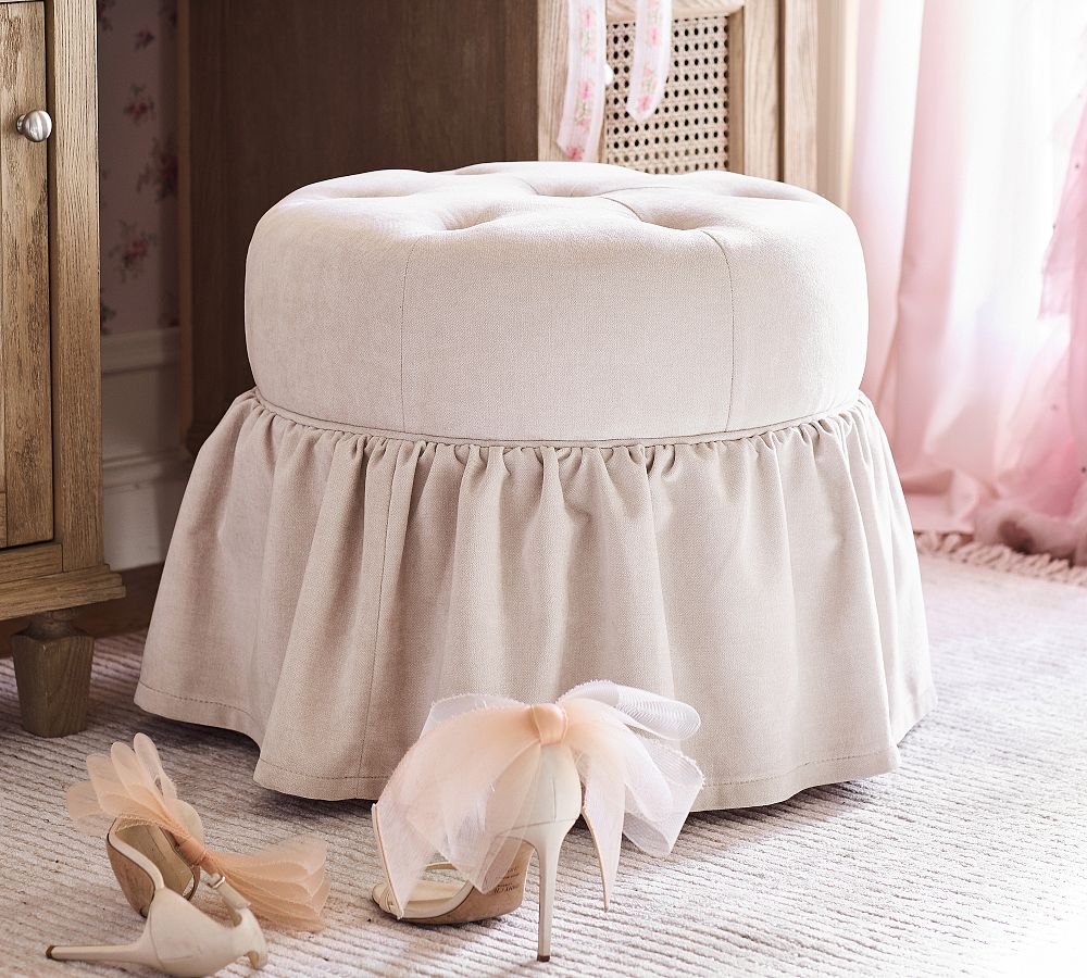 LoveShackFancy Upholstered Tufted Ruffle Stool by Pottery Barn