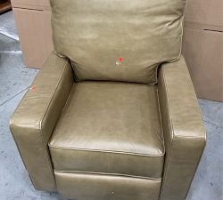 Open Box: PB Comfort Square Arm Leather Power Swivel Glider Recliner (34") - Legacy Taupe