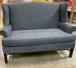 Open Box: Thatcher Upholstered Settee (56") - Performance Heathered Tweed Indigo