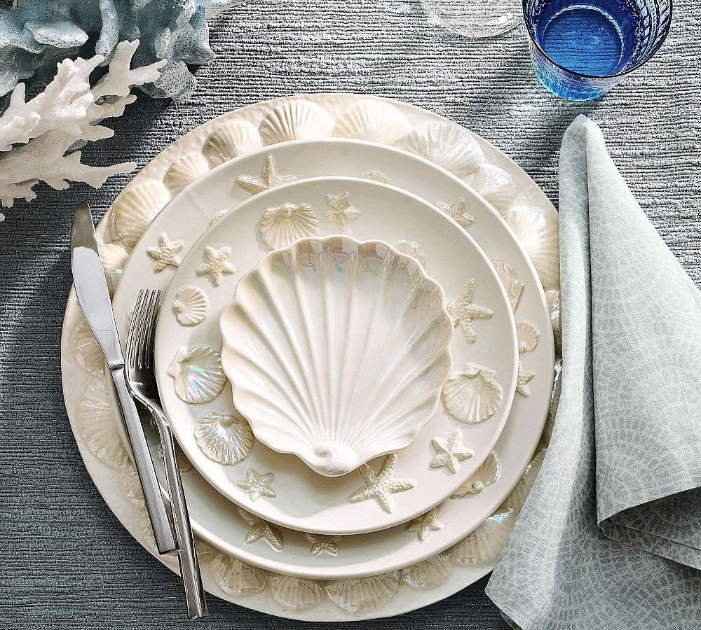 Pearlescent Shell Stoneware Appetizer Plates - Set of 4 by Pottery Barn