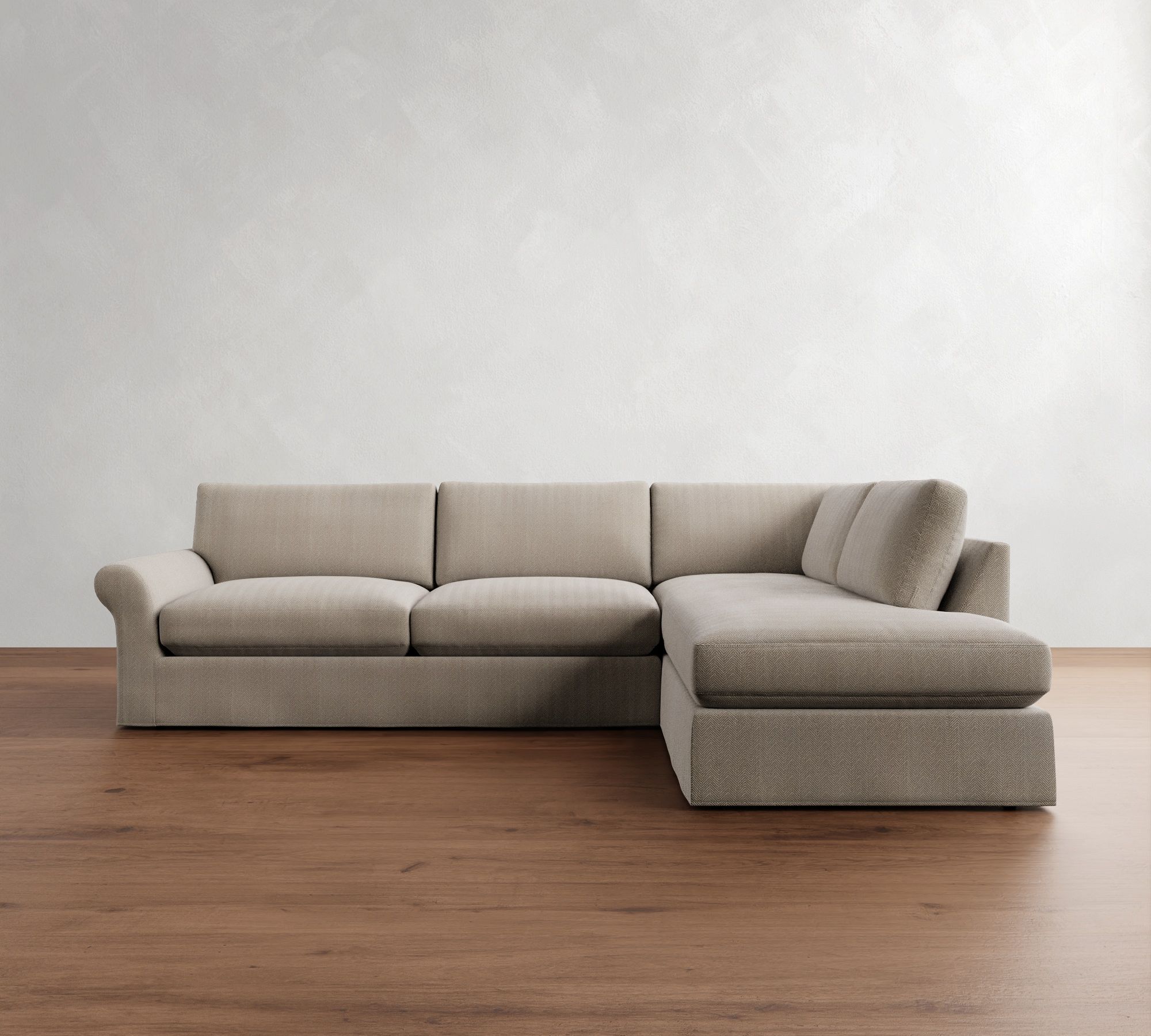 PB Comfort Modern Roll Arm Slipcovered Return Bumper Sectional (124") - thumbnail 3