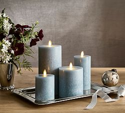 Premium Flickering Flameless Wax Pillar Candle - Salt Washed