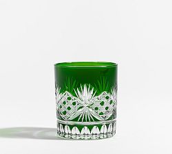 Open Box: Antique Cut Double Old Fashioned Glasses, Set of 4 - Green