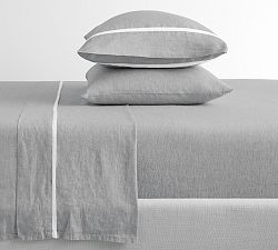 Open Box: Belgian Flax Linen Contrast Flange Sheet Set, Queen - Smoke/White
