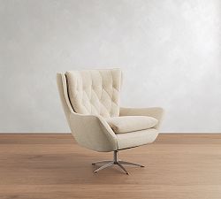 Open Box: Wells Upholstered Tufted Swivel Armchair - Performance Boucle Oatmeal, Bronze