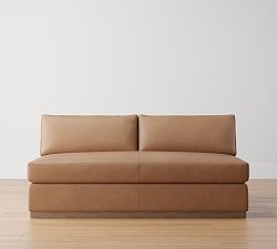 Open Box: Carmel Square Arm Leather Armless Sofa with Bench Cushion and Wood Base (76") - Churchfield Taupe