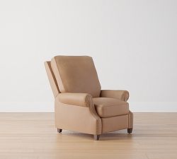 Open Box: James Roll Arm Leather Tall Manual Recliner (41.5") - Churchfield Taupe, Dark Walnut