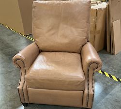 Open Box: James Roll Arm Leather Tall Manual Recliner (41.5") - Churchfield Taupe, Dark Walnut