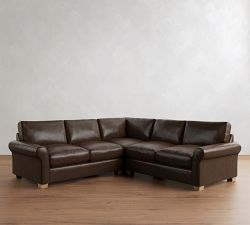 PB Comfort Modern Roll Arm Leather 3-Piece L-Shaped Sectional (108")