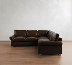 PB Comfort Modern Roll Arm Leather 3-Piece L-Shaped Sectional (108")