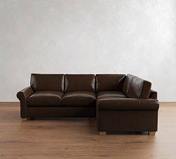 PB Comfort Modern Roll Arm Leather 3-Piece Sectional (108")