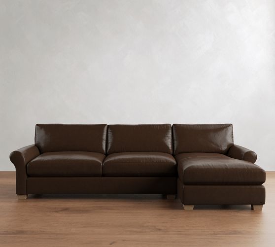 PB Comfort Modern Roll Arm Leather Chaise Sectional (105"-131") by Pottery Barn